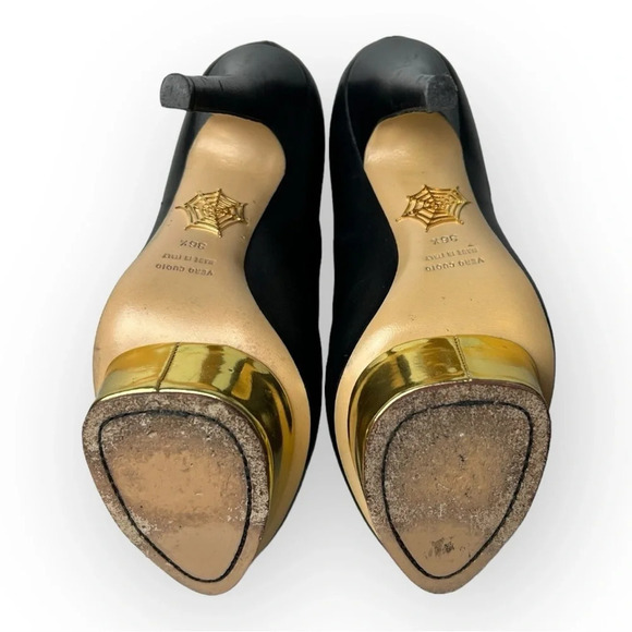 Charlotte Olympia Black Lucinda Golden Platform Ankle Boot 36.5 - Picture 8 of 12